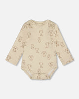 Organic Cotton Onesie Beige Puppy Print | Deux par Deux | Jenni Kidz