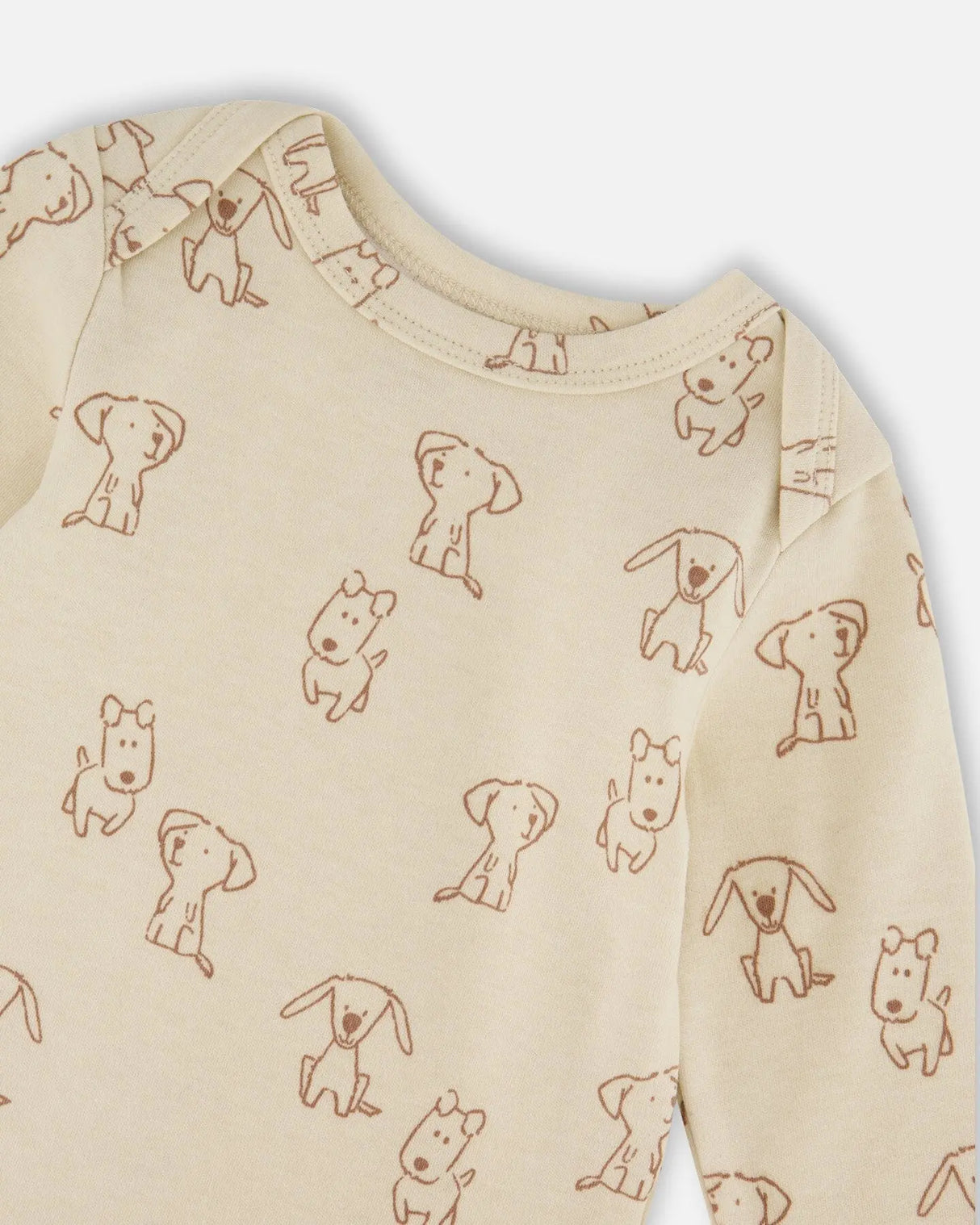 Organic Cotton Onesie Beige Puppy Print | Deux par Deux | Jenni Kidz