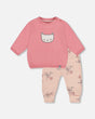 Organic Cotton Pant With Top Set Pink Cat Print | Deux par Deux | Jenni Kidz