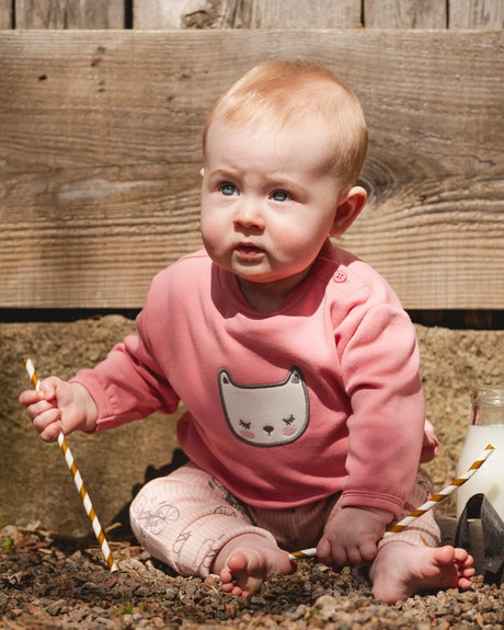 Organic Cotton Pant With Top Set Pink Cat Print | Deux par Deux | Jenni Kidz