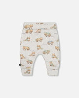 Organic Cotton Printed Evolutive Pant Beige Mix With Racoon | Deux par Deux | Jenni Kidz