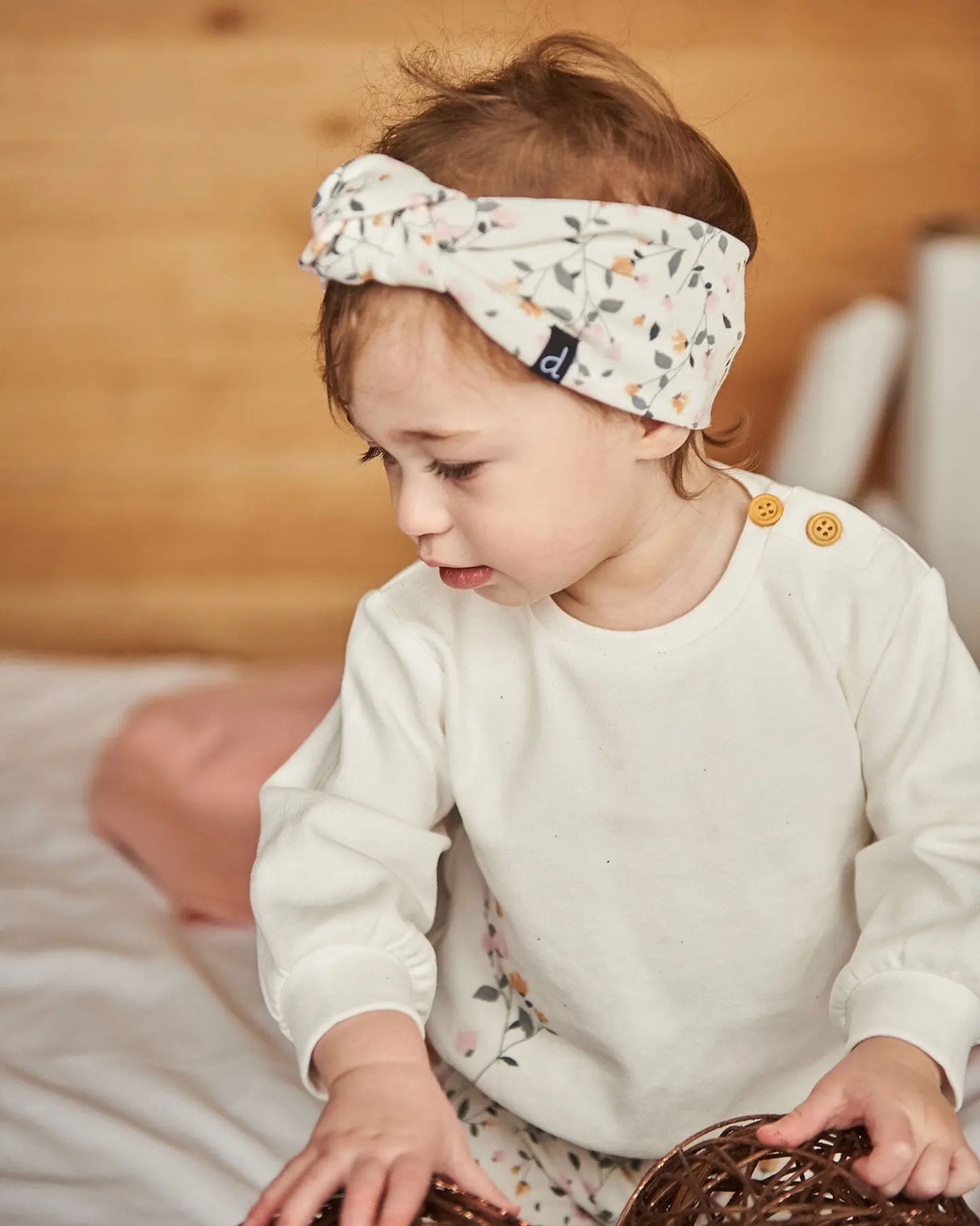 Organic Cotton Printed Headband Cream With Flowers | Deux par Deux | Jenni Kidz