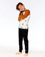 Organic Cotton Printed Hockey Players Two Piece Pajama Set Black | Deux par Deux | Jenni Kidz