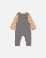 Organic Cotton Printed Onesie And Overall Set Dark Gray With Mountains | Deux par Deux | Jenni Kidz