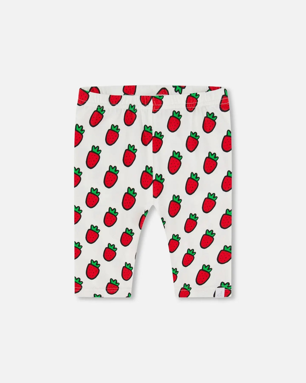 Organic Cotton Short Leggings White Printed Pop Strawberry | Deux par Deux | Jenni Kidz