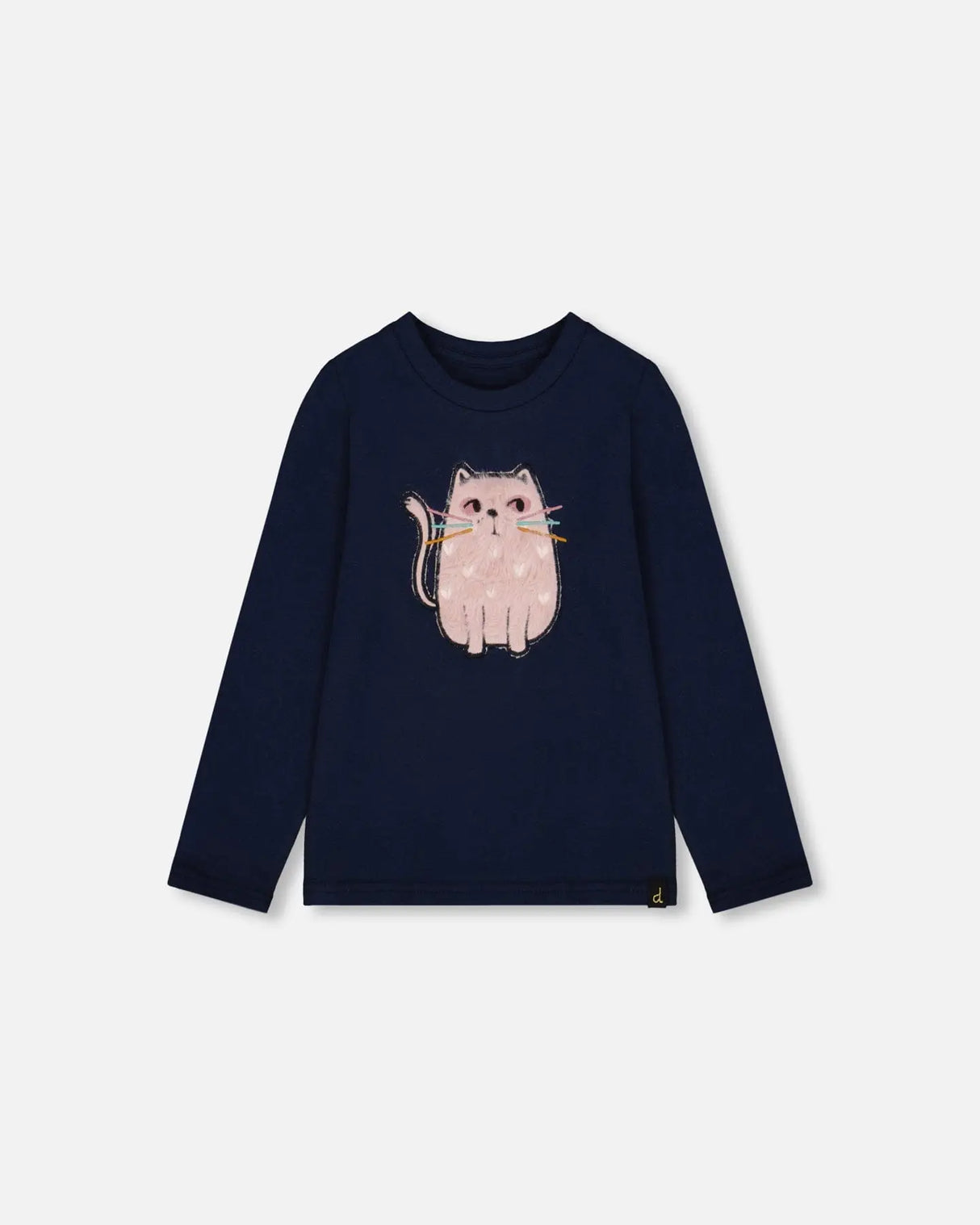 Organic Cotton T-Shirt Dark Blue With Cat | Deux par Deux | Jenni Kidz
