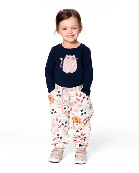 Organic Cotton T-Shirt Dark Blue With Cat | Deux par Deux | Jenni Kidz