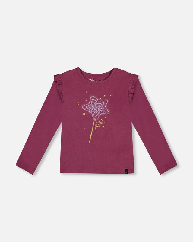 Organic Cotton T-Shirt With Frill Burgundy | Deux par Deux | Jenni Kidz