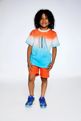 Organic Cotton T-Shirt With Gradient Blue And Orange Print | Deux par Deux | Jenni Kidz