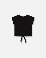 Organic Cotton T-Shirt With Knot Black | Deux par Deux | Jenni Kidz