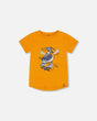 Organic Cotton T-Shirt With Sneaker Print Orange | Deux par Deux | Jenni Kidz