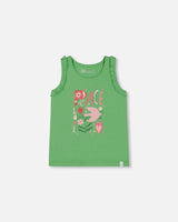 Organic Cotton Tank With Frills Flowers On Green Background | Deux par Deux | Jenni Kidz