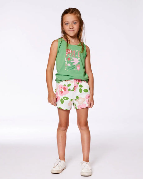 Organic Cotton Tank With Frills Flowers On Green Background | Deux par Deux | Jenni Kidz