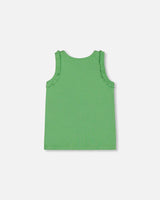 Organic Cotton Tank With Frills Flowers On Green Background | Deux par Deux | Jenni Kidz