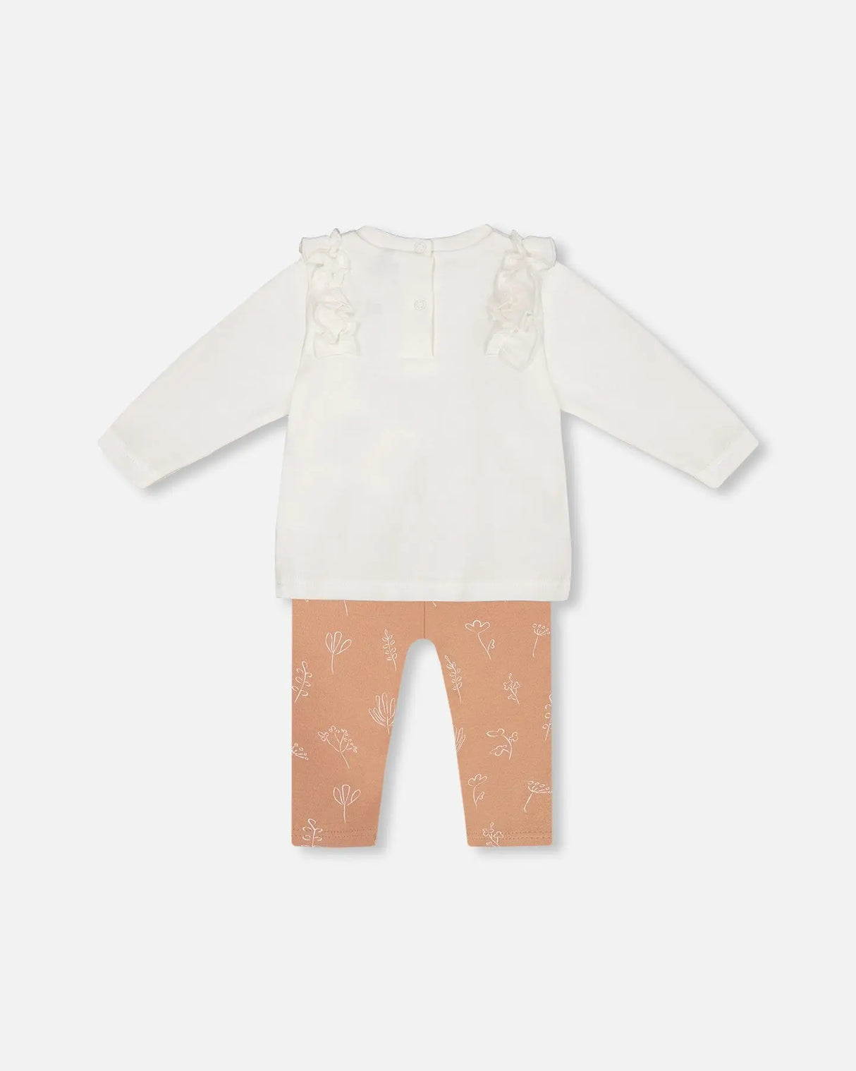 Organic Cotton Top And Printed Leggings Set White And Cinnamon | Deux par Deux | Jenni Kidz