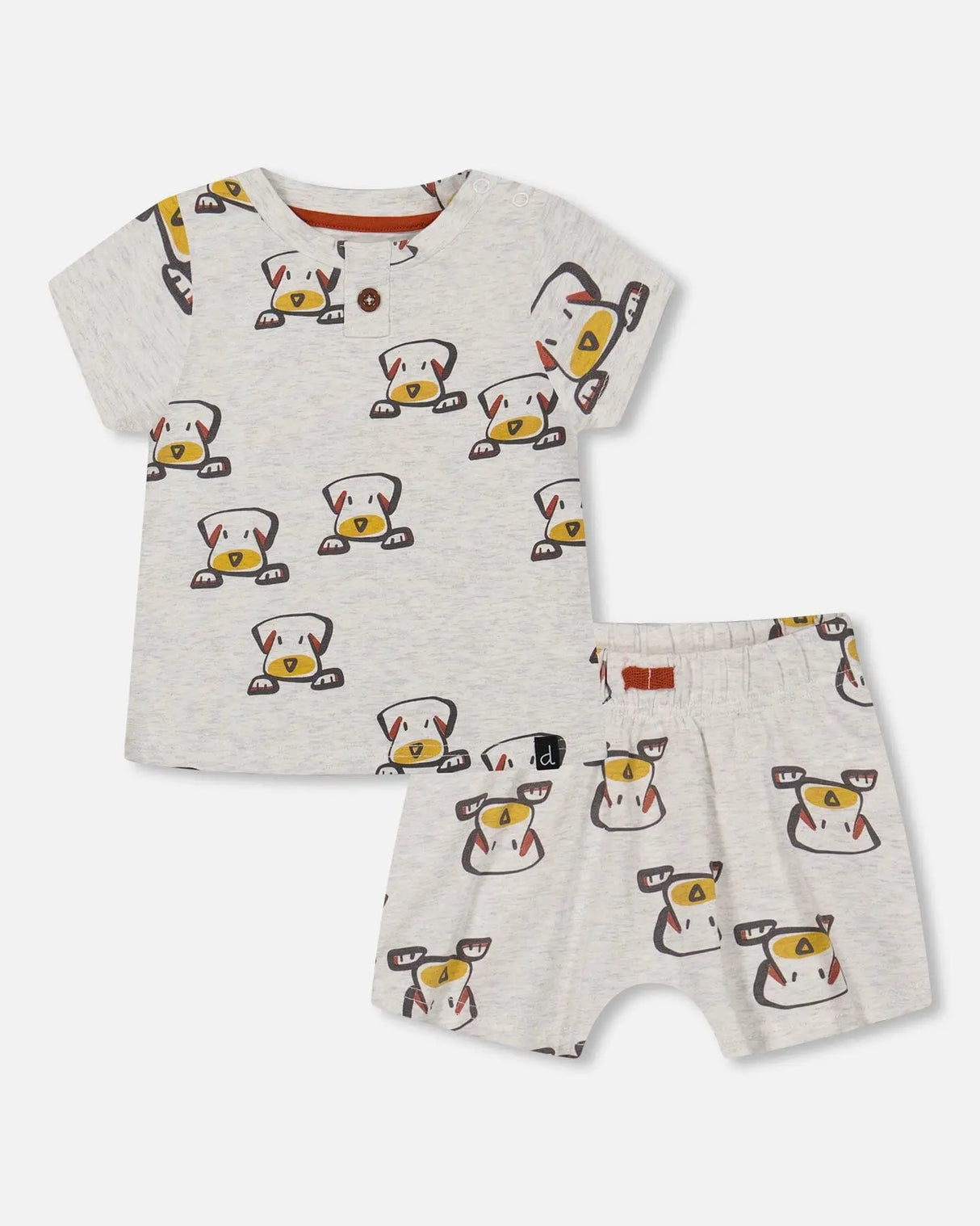 Organic Cotton Top And Short Set Heather Beige With Printed Dog | Deux par Deux | Jenni Kidz