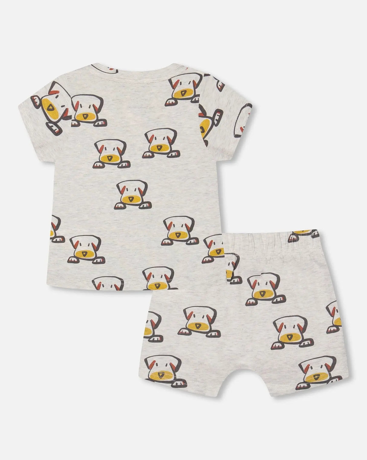 Organic Cotton Top And Short Set Heather Beige With Printed Dog | Deux par Deux | Jenni Kidz