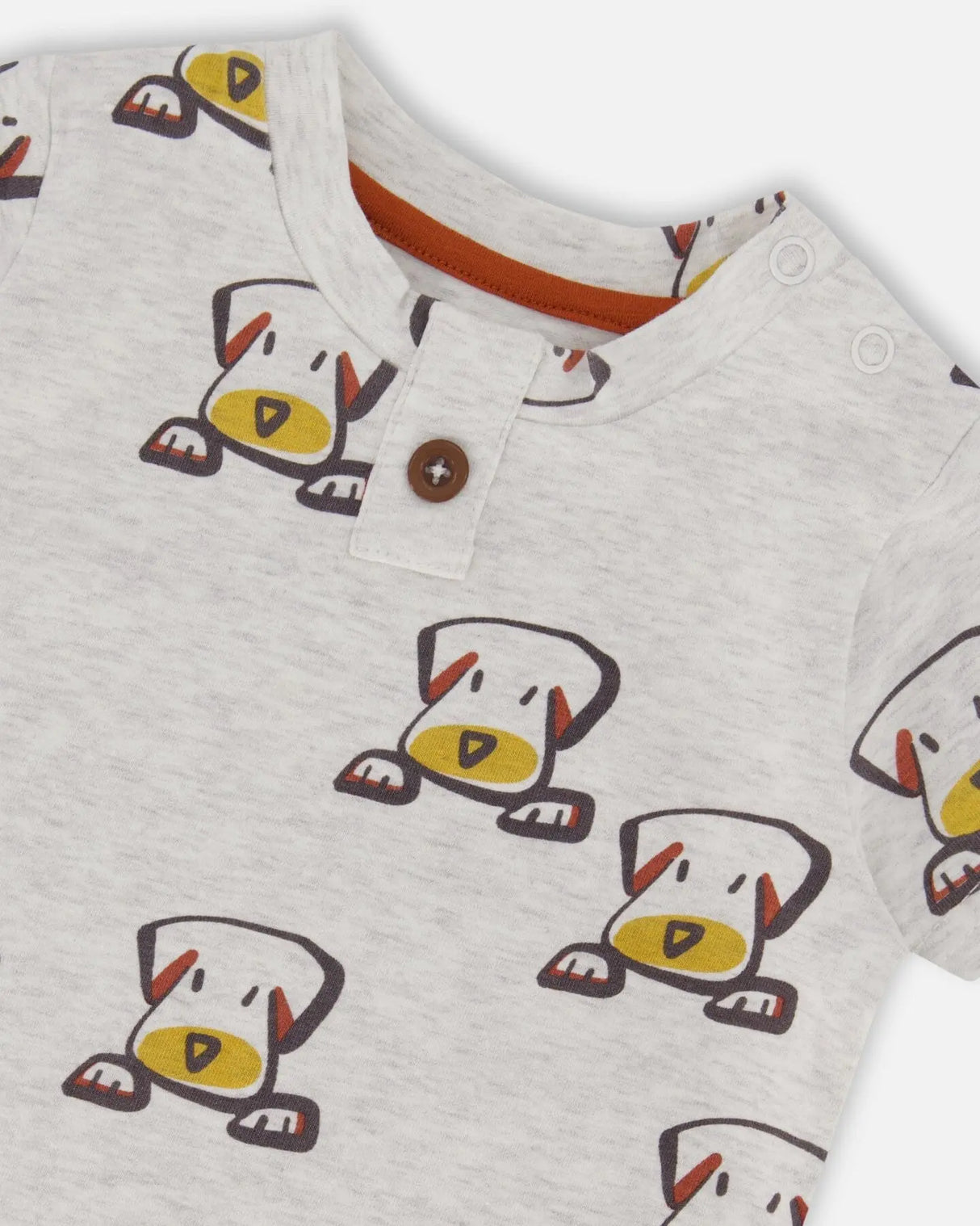 Organic Cotton Top And Short Set Heather Beige With Printed Dog | Deux par Deux | Jenni Kidz