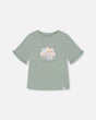 Organic Cotton Top With Print And Frills Olive Green | Deux par Deux | Jenni Kidz