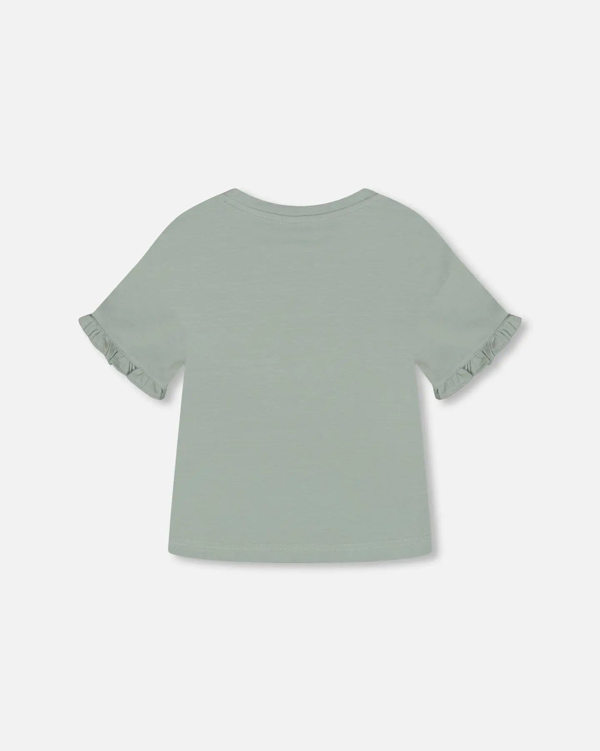 Organic Cotton Top With Print And Frills Olive Green | Deux par Deux | Jenni Kidz