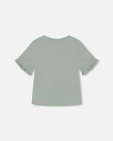 Organic Cotton Top With Print And Frills Olive Green | Deux par Deux | Jenni Kidz