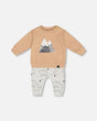 Organic Cotton Top With Printed Mountains Pant Set Dark Gray | Deux par Deux | Jenni Kidz