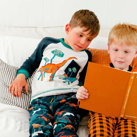 Organic Cotton Two Piece Dinosaur Printed Boys Pajama Set | DEUX PAR DEUX | DEUX PAR DEUX | Jenni Kidz