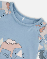 Organic Cotton Two Piece Pajama Set Air Blue Printed Mama Bears | Deux par Deux | Jenni Kidz