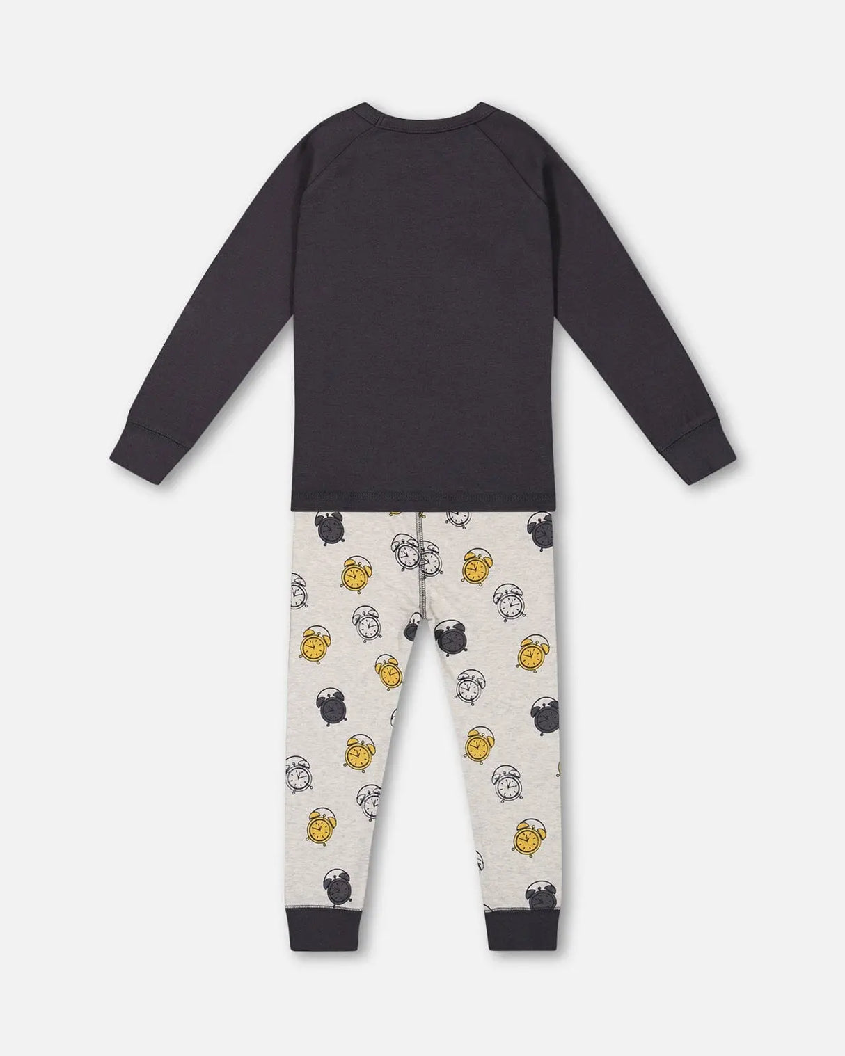 Organic Cotton Two Piece Pajama Set Gray Printed Egg-O-Clock | Deux par Deux | Jenni Kidz