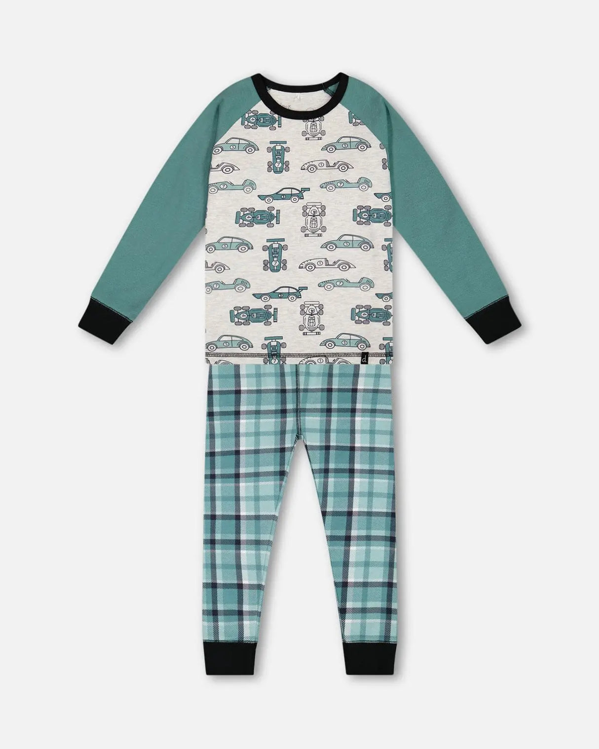 Organic Cotton Two Piece Pajama Set Green Printed Cars | Deux par Deux | Jenni Kidz