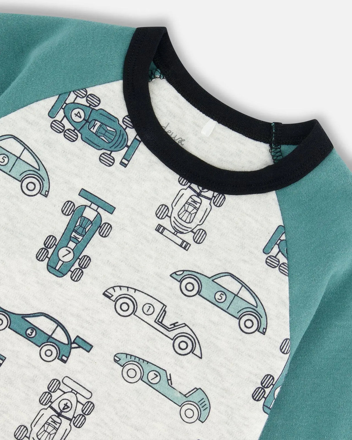 Organic Cotton Two Piece Pajama Set Green Printed Cars | Deux par Deux | Jenni Kidz