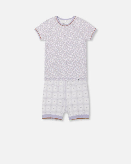Organic Cotton Two Piece Pajama Set Lilac Printed Little Flowers | Deux par Deux | Jenni Kidz