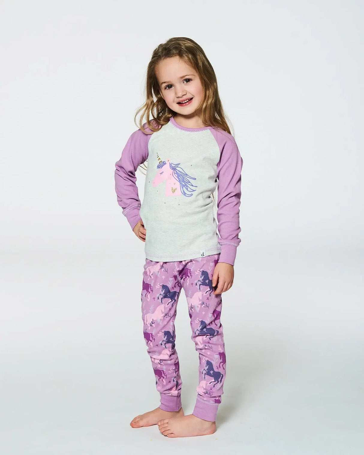 Organic Cotton Two Piece Pajama Set Mauve Printed Unicorns | Deux par Deux | Jenni Kidz