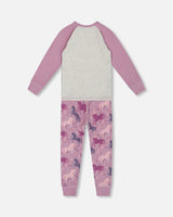 Organic Cotton Two Piece Pajama Set Mauve Printed Unicorns | Deux par Deux | Jenni Kidz