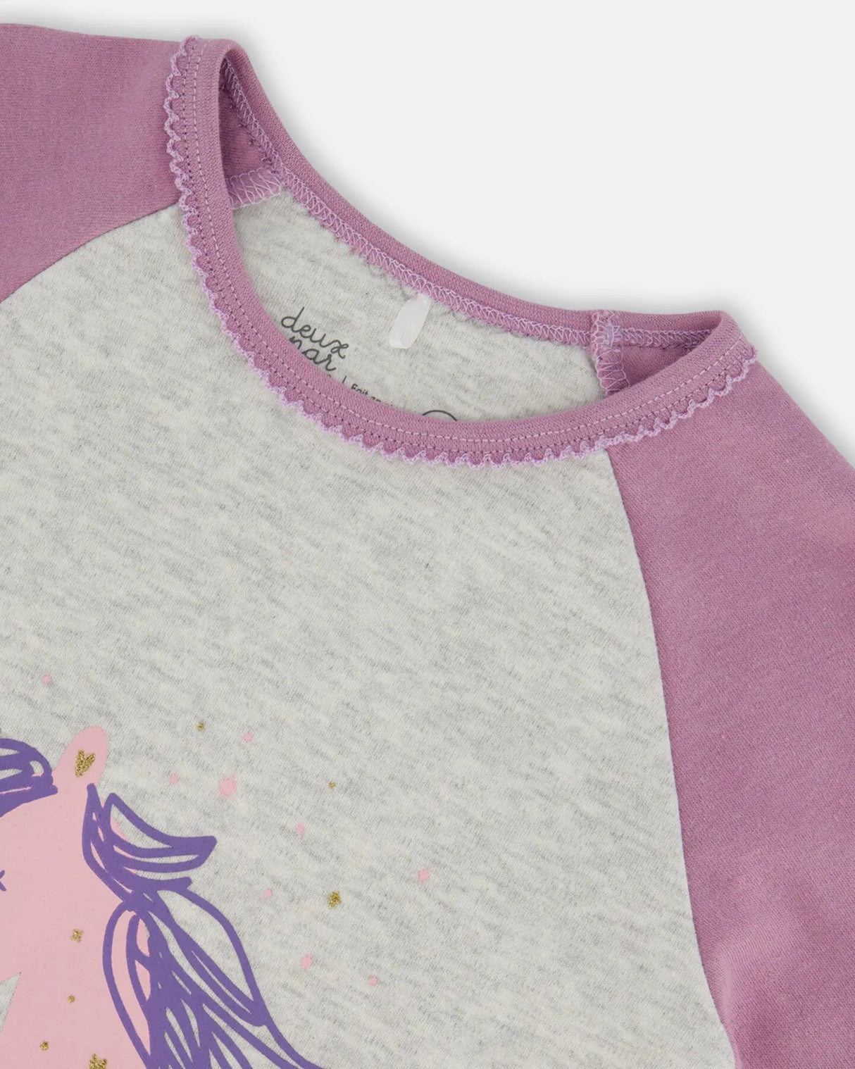 Organic Cotton Two Piece Pajama Set Mauve Printed Unicorns | Deux par Deux | Jenni Kidz