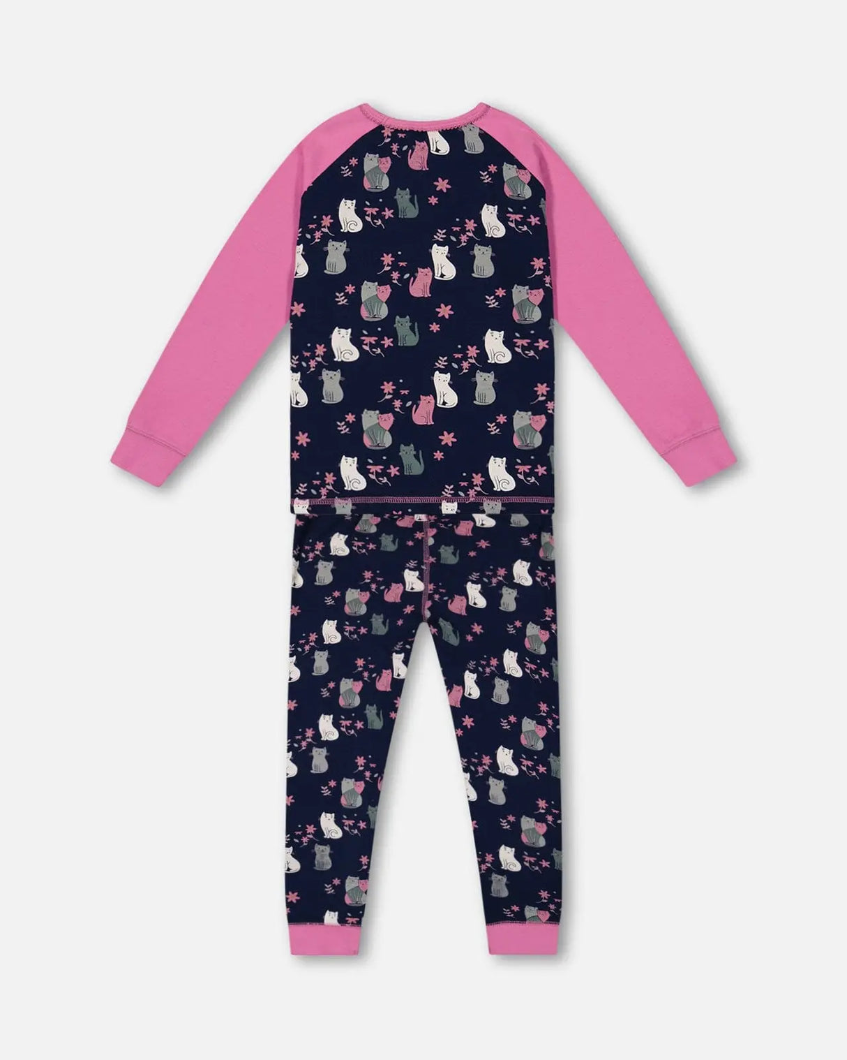 Organic Cotton Two Piece Pajama Set Navy Printed Cats | Deux par Deux | Jenni Kidz