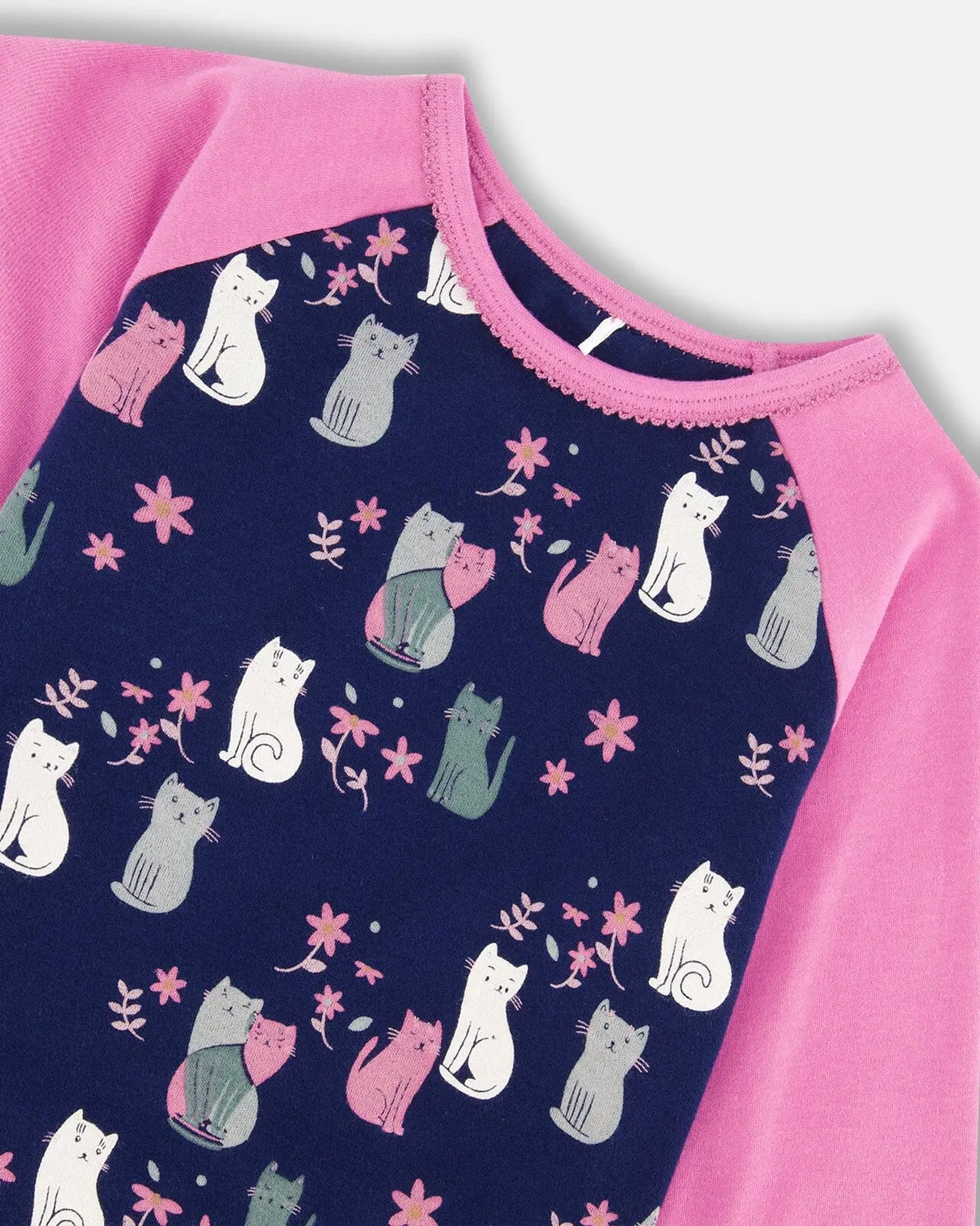 Organic Cotton Two Piece Pajama Set Navy Printed Cats | Deux par Deux | Jenni Kidz