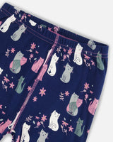 Organic Cotton Two Piece Pajama Set Navy Printed Cats | Deux par Deux | Jenni Kidz