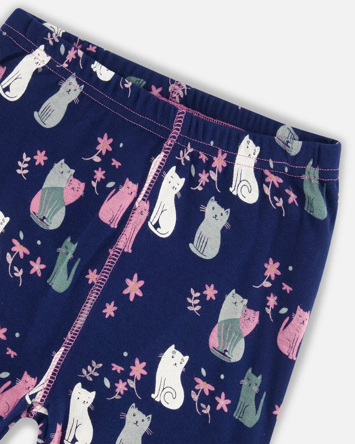 Organic Cotton Two Piece Pajama Set Navy Printed Cats | Deux par Deux | Jenni Kidz