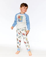 Organic Cotton Two Piece Pajama Set Oatmeal Mix Dinosaur Print | Deux par Deux | Jenni Kidz