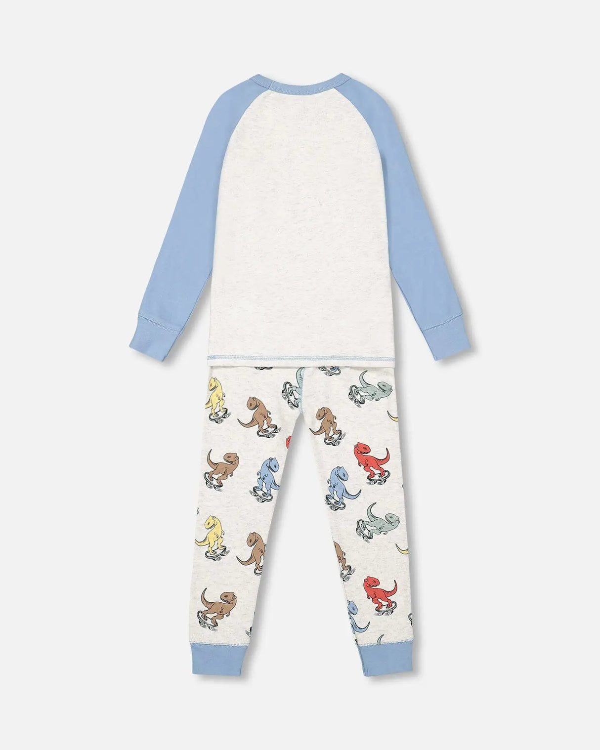 Organic Cotton Two Piece Pajama Set Oatmeal Mix Dinosaur Print | Deux par Deux | Jenni Kidz