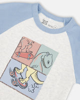 Organic Cotton Two Piece Pajama Set Oatmeal Mix Dinosaur Print | Deux par Deux | Jenni Kidz