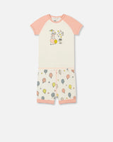 Organic Cotton Two Piece Pajama Set Off White Printed Cotton Candy | Deux par Deux | Jenni Kidz