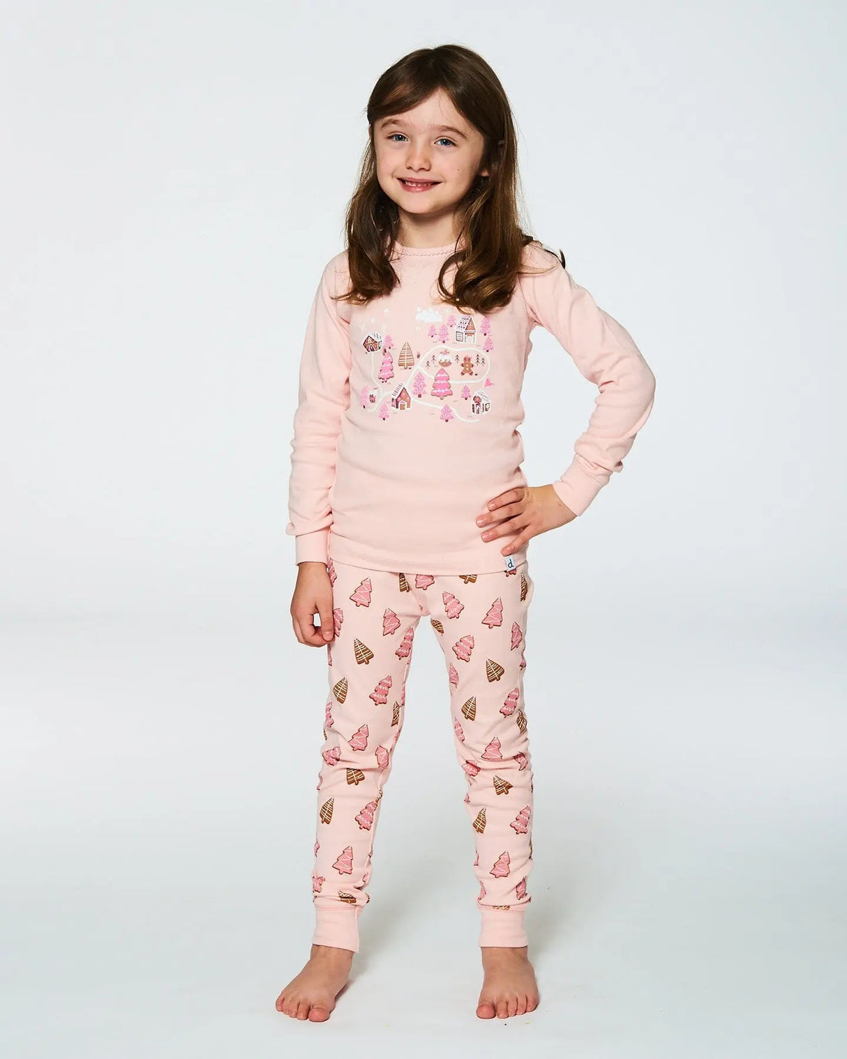 Organic Cotton Two Piece Pajama Set Pink Christmas Cookies | Deux par Deux | Jenni Kidz