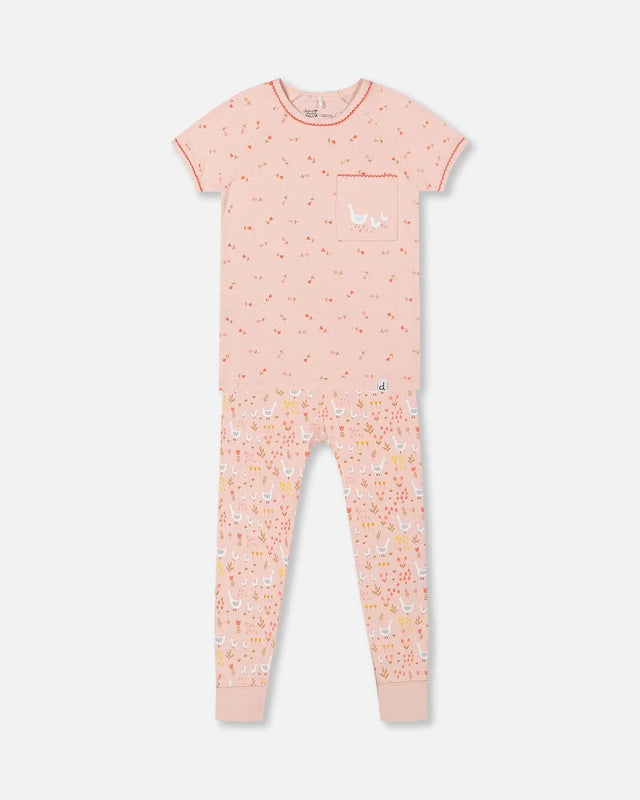 Organic Cotton Two Piece Pajama Set Pink Printed Goose | Deux par Deux | Jenni Kidz