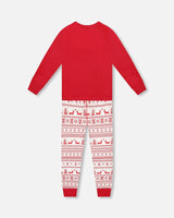 Organic Cotton Two-Piece Pajama Set Red And White Fairisle | Deux par Deux | Jenni Kidz