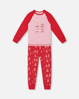 Organic Cotton Two Piece Pajama Set Red Printed Christmas Tree | Deux par Deux | Jenni Kidz