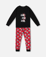 Organic Cotton Two Piece Pajama Set Red Printed Santa | Deux par Deux | Jenni Kidz