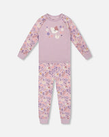 Organic Cotton Two-Piece Pajamas Lilac Cat Print | Deux par Deux | Jenni Kidz