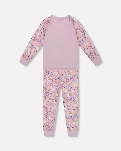 Organic Cotton Two-Piece Pajamas Lilac Cat Print | Deux par Deux | Jenni Kidz